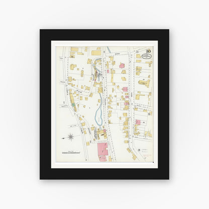 Old map wall art mockup — black gallery frame with white mat — Sanborn Fire Insurance Map from Peekskill, Westchester County, New York (1905), Sheet #0010