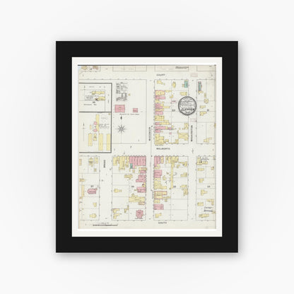 Old map wall art mockup — black gallery frame with white mat — Sanborn Fire Insurance Map from Elkhorn, Walworth County, Wisconsin (1893), Sheet #0001