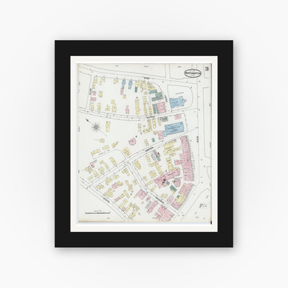 Old map wall art mockup — black gallery frame with white mat — Sanborn Fire Insurance Map from Northampton, Hampshire County, Massachusetts (1889), Sheet #0003
