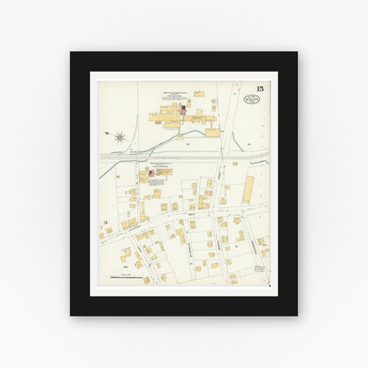 Old map wall art mockup — black gallery frame with white mat — Sanborn Fire Insurance Map from Woburn, Middlesex County, Massachusetts (1904), Sheet #0015