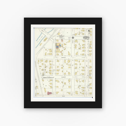 Old map wall art mockup — black gallery frame with white mat — Sanborn Fire Insurance Map from Three Rivers, Saint Joseph County, Michigan (1916), Sheet #0006