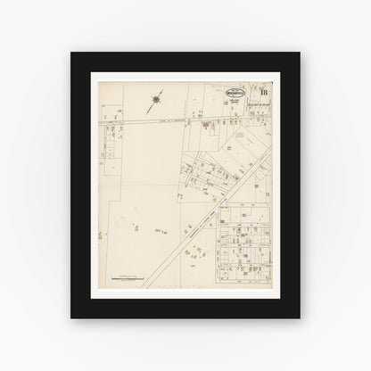 Old map wall art mockup — black gallery frame with white mat — Sanborn Fire Insurance Map from Merchantville, Camden County, New Jersey (1921), Sheet #0018
