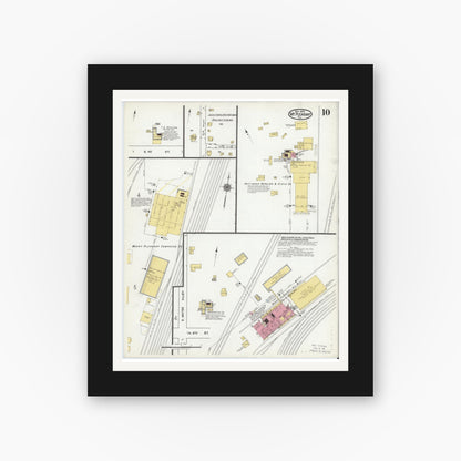 Old map wall art mockup — black gallery frame with white mat — Sanborn Fire Insurance Map from Mount Pleasant, Titus County, Texas (1920), Sheet #0010