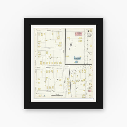 Old map wall art mockup — black gallery frame with white mat — Sanborn Fire Insurance Map from Madison, Morris County, New Jersey (1912), Sheet #0002