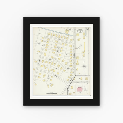 Old map wall art mockup — black gallery frame with white mat — Sanborn Fire Insurance Map from Melrose, Middlesex County, Massachusetts (1897), Sheet #0010