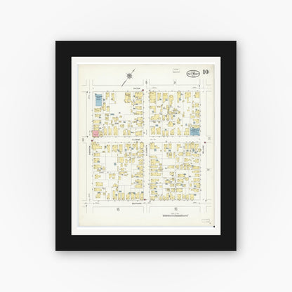Old map wall art mockup — black gallery frame with white mat — Sanborn Fire Insurance Map from Key West, Monroe County, Florida (1912), Sheet #0010