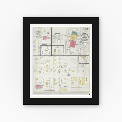 Old map wall art mockup — black gallery frame with white mat — Sanborn Fire Insurance Map from Centralia, Boone County, Missouri (1908) - Complete Map Set