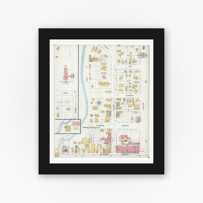 Old map wall art mockup — black gallery frame with white mat — Sanborn Fire Insurance Map from Albert Lea, Freeborn County, Minnesota (1899), Sheet #0002