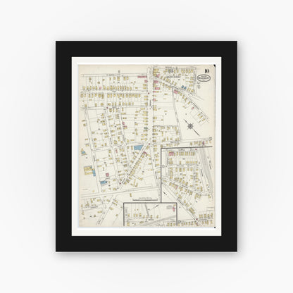 Old map wall art mockup — black gallery frame with white mat — Sanborn Fire Insurance Map from Woodbury, Gloucester County, New Jersey (1915), Sheet #0010