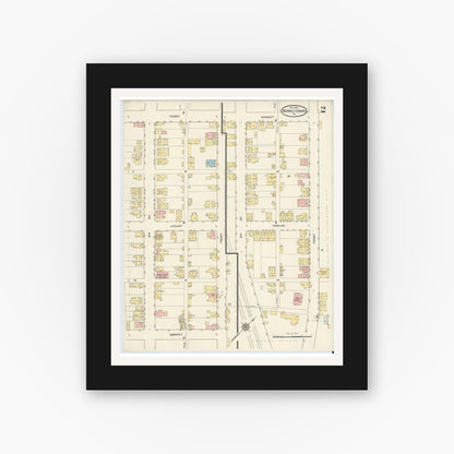 Old map wall art mockup — black gallery frame with white mat — Sanborn Fire Insurance Map from Wormleysburg, Cumberland County, Pennsylvania (1913), Sheet #0002