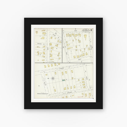 Old map wall art mockup — black gallery frame with white mat — Sanborn Fire Insurance Map from Patchogue, Suffolk County, New York (1897) - Complete Map Set