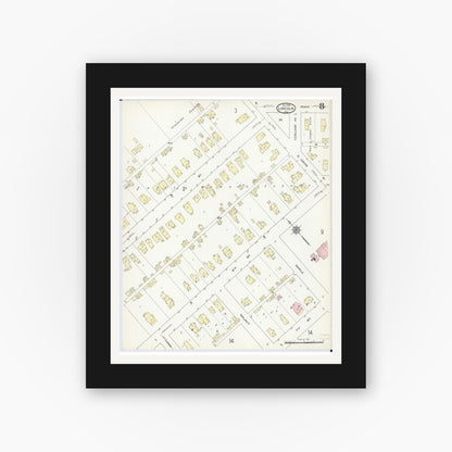 Old map wall art mockup — black gallery frame with white mat — Sanborn Fire Insurance Map from Lincoln, Logan County, Illinois (1914), Sheet #0008