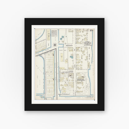 Old map wall art mockup — black gallery frame with white mat — Sanborn Fire Insurance Map from Duluth, Saint Louis County, Minnesota (1884), Sheet #0010