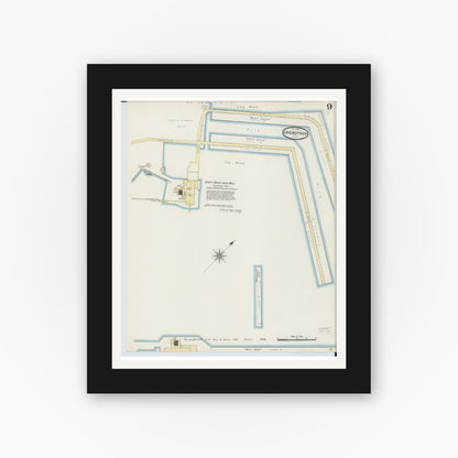 Old map wall art mockup — black gallery frame with white mat — Sanborn Fire Insurance Map from Cheboygan, Cheboygan County, Michigan (1890), Sheet #0009