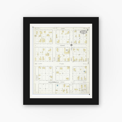 Old map wall art mockup — black gallery frame with white mat — Sanborn Fire Insurance Map from Carson City, Montcalm County, Michigan (1918), Sheet #0002