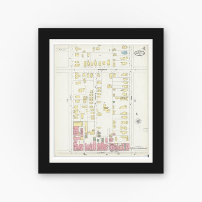 Old map wall art mockup — black gallery frame with white mat — Sanborn Fire Insurance Map from Batavia, Genesee County, New York (1896), Sheet #0004