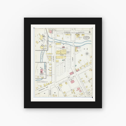 Old map wall art mockup — black gallery frame with white mat — Sanborn Fire Insurance Map from Kenton, Hardin County, Ohio (1892), Sheet #0006