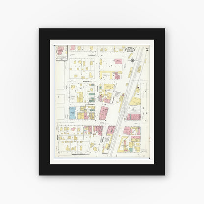 Old map wall art mockup — black gallery frame with white mat — Sanborn Fire Insurance Map from Geneseo, Henry County, Illinois (1909), Sheet #0002