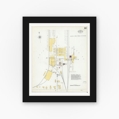 Old map wall art mockup — black gallery frame with white mat — Sanborn Fire Insurance Map from Kinston, Lenoir County, North Carolina (1901), Sheet #0010