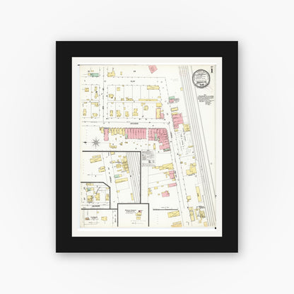 Old map wall art mockup — black gallery frame with white mat — Sanborn Fire Insurance Map from Brooklyn, Poweshiek County, Iowa (1899) â€” Complete Set