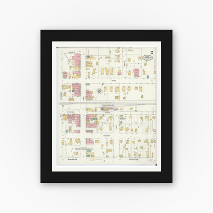 Old map wall art mockup — black gallery frame with white mat — Sanborn Fire Insurance Map from Antwerp, Paulding County, Ohio (1905), Sheet #0002