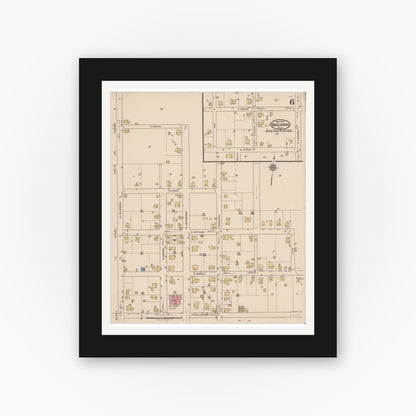 Old map wall art mockup — black gallery frame with white mat — Sanborn Fire Insurance Map from Marianna, Jackson County, Florida (1922), Sheet #0006