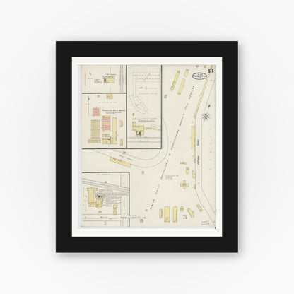 Old map wall art mockup — black gallery frame with white mat — Sanborn Fire Insurance Map from Princeton, Gibson County, Indiana (1895), Sheet #0013