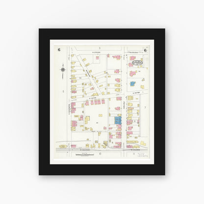 Old map wall art mockup — black gallery frame with white mat — Sanborn Fire Insurance Map from Gettysburg, Adams County, Pennsylvania (1924), Sheet #0006