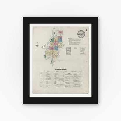 Old map wall art mockup — black gallery frame with white mat — Sanborn Fire Insurance Map from Noblesville, Hamilton County, Indiana (1914) - Complete Map Set