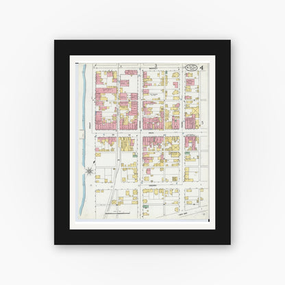 Old map wall art mockup — black gallery frame with white mat — Sanborn Fire Insurance Map from Ripley, Brown County, Ohio (1904), Sheet #0004
