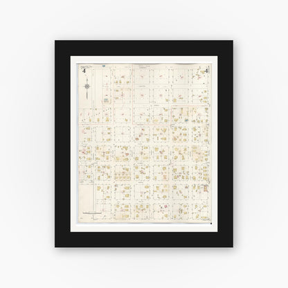 Old map wall art mockup — black gallery frame with white mat — Sanborn Fire Insurance Map from Henrietta, Clay County, Texas (1944), Sheet #0004