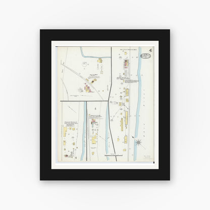 Old map wall art mockup — black gallery frame with white mat — Sanborn Fire Insurance Map from Marietta, Washington County, Ohio (1896), Sheet #0004