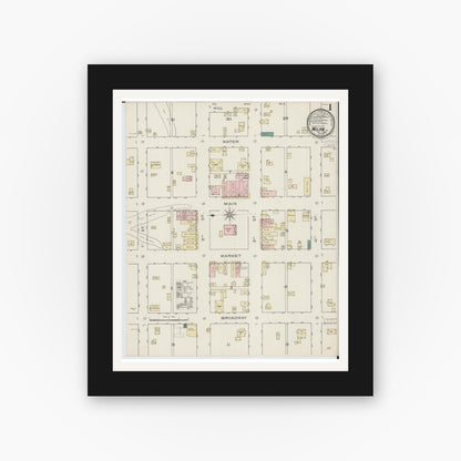 Old map wall art mockup — black gallery frame with white mat — Sanborn Fire Insurance Map from Milan, Sullivan County, Missouri (1886) - Complete Map Set