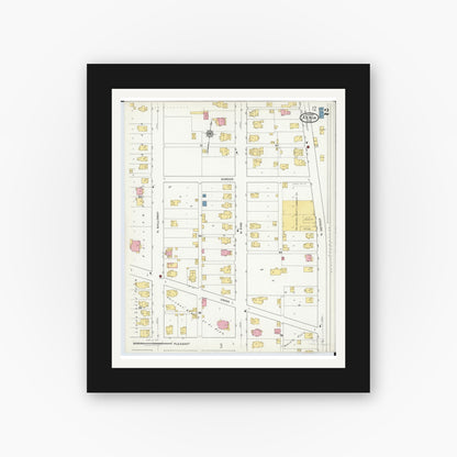 Old map wall art mockup — black gallery frame with white mat — Sanborn Fire Insurance Map from Xenia, Greene County, Ohio (1919), Sheet #0002