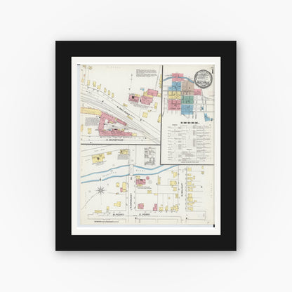 Old map wall art mockup — black gallery frame with white mat — Sanborn Fire Insurance Map from Bucyrus, Crawford County, Ohio (1892) - Complete Map Set