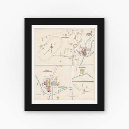 Old map wall art mockup — black gallery frame with white mat — Sanborn Fire Insurance Map from Oxford, Worcester County, Massachusetts (1922), Sheet #0009