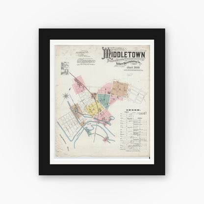 Old map wall art mockup — black gallery frame with white mat — Sanborn Fire Insurance Map from Middletown, Dauphin County, Pennsylvania (1888) - Complete Map Set