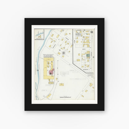 Old map wall art mockup — black gallery frame with white mat — Sanborn Fire Insurance Map from Merrill, Lincoln County, Wisconsin (1902), Sheet #0021