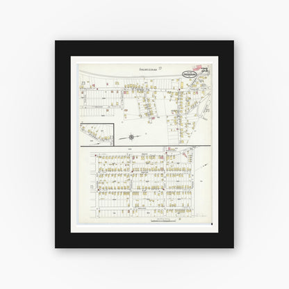 Old map wall art mockup — black gallery frame with white mat — Sanborn Fire Insurance Map from Greensburg, Westmoreland County, Pennsylvania (1915), Sheet #0023