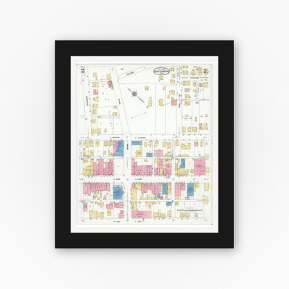 Old map wall art mockup — black gallery frame with white mat — Sanborn Fire Insurance Map from New Lexington, Perry County, Ohio (1926), Sheet #0002