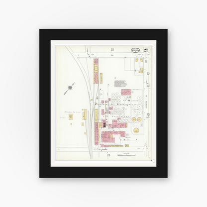 Old map wall art mockup — black gallery frame with white mat — Sanborn Fire Insurance Map from Warren, Warren County, Pennsylvania (1912), Sheet #0027