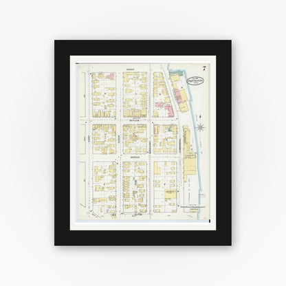 Old map wall art mockup — black gallery frame with white mat — Sanborn Fire Insurance Map from Port Huron, Saint Clair County, Michigan (1892), Sheet #0007