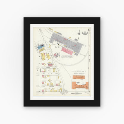 Old map wall art mockup — black gallery frame with white mat — Sanborn Fire Insurance Map from Ambridge, Beaver County, Pennsylvania (1917), Sheet #0007