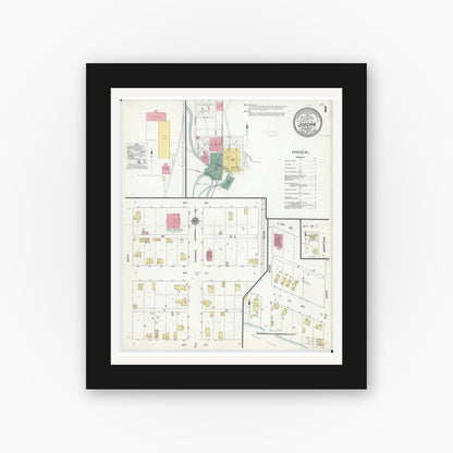 Old map wall art mockup — black gallery frame with white mat — Sanborn Fire Insurance Map from Jordan, Scott County, Minnesota (1910) - Complete Map Set