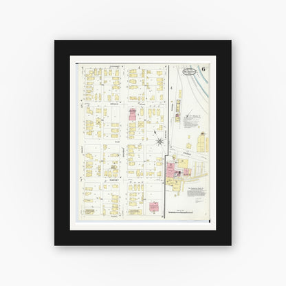 Old map wall art mockup — black gallery frame with white mat — Sanborn Fire Insurance Map from Saint Joseph, Berrien County, Michigan (1908), Sheet #0006