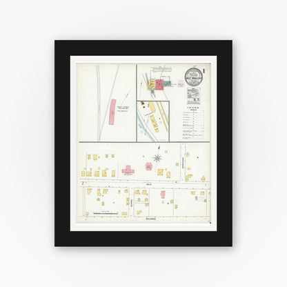 Old map wall art mockup — black gallery frame with white mat — Sanborn Fire Insurance Map from West Middlesex, Mercer County, Pennsylvania (1905), Sheet #0001