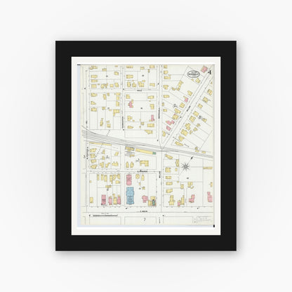 Old map wall art mockup — black gallery frame with white mat — Sanborn Fire Insurance Map from Norwalk, Huron County, Ohio (1899), Sheet #0004