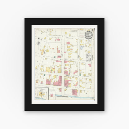 Old map wall art mockup — black gallery frame with white mat — Sanborn Fire Insurance Map from Newburgh, Warrick County, Indiana (1898) - Complete Map Set