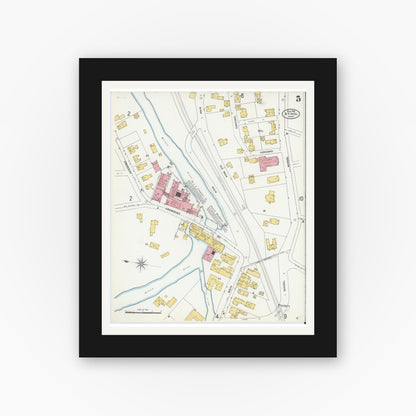 Old map wall art mockup — black gallery frame with white mat — Sanborn Fire Insurance Map from Athol, Worcester County, Massachusetts (1905), Sheet #0005