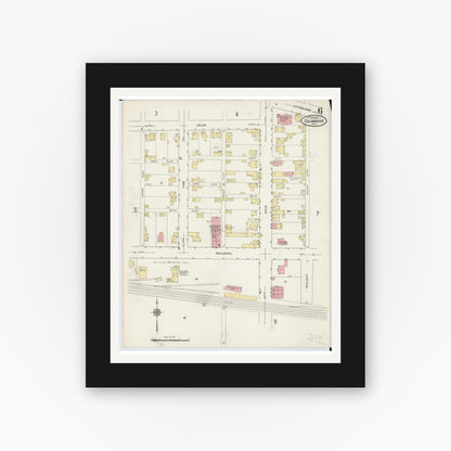 Old map wall art mockup — black gallery frame with white mat — Sanborn Fire Insurance Map from Columbiana, Columbiana County, Ohio (1915), Sheet #0006